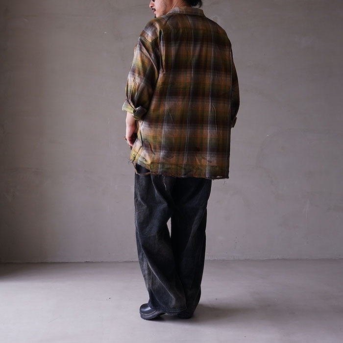 Ancellm R/C Crushed Check Shirt サイズ2 ANCELLM(アンセルム) R C CHECK CRASH LS SHIRT オンブレ