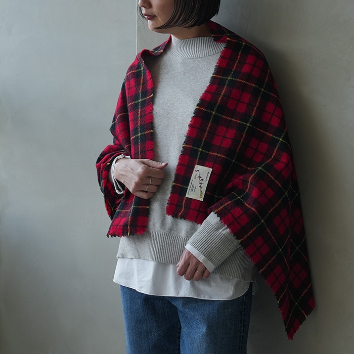 R&D.M.Co 今期WOOL TARTAN CHECK MUFFLERブラウン R&D.M.Co- wool muffler/TARTAN CHECK | zakkayaline