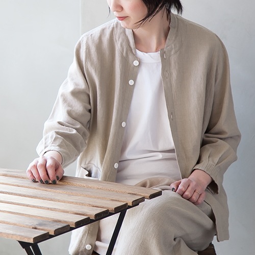 【Nigel Cabourn】チェック柄リネン混ノーカラーライトジャケット Nigel Cabourn】チェック柄リネン混ノーカラーライトジャケット
