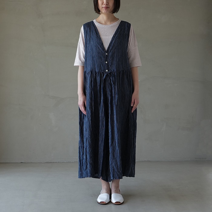 未使用 Vlas Blomme ヴラスブラム リネン100% サロペ ネイビー Vlas Blomme -juni-】 Work Linen Cotton サロペット | ITEM | Vlas