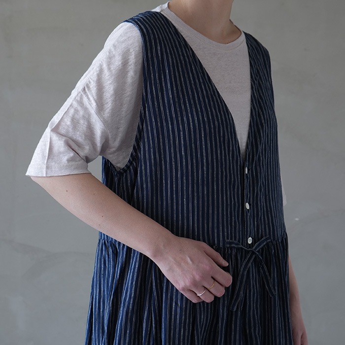 未使用 Vlas Blomme ヴラスブラム リネン100% サロペ ネイビー Vlas Blomme -juni-】 Work Linen Cotton サロペット | ITEM