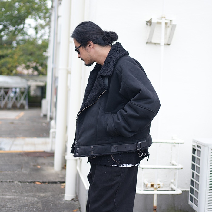anc-jk39-a) / ANCELLM (アンセルム) /VEGAN LEATHER BOA ZIP JACKET