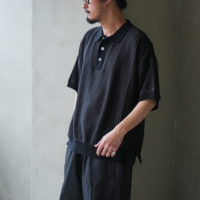 新品 YASHIKI【26SS】Aotsuyu Knit Polo(BLACK) YASHIKI - 【26SS】Aotsuyu Knit Polo(BLACK) | Salty