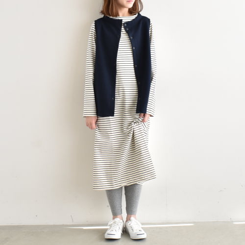 Nis 875 Cottonn Nisica ニシカ コットンボーダーガンジーネックワンピース メール便対象外 Nisica Woody House Lbr