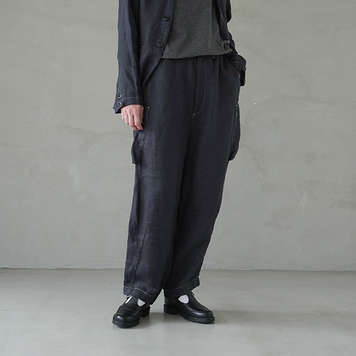 ヴラスブラム　パンツ　ネイビー Vlas blomme (ヴラスブラム) Smoky Color Linen 天竺 カーブパンツ