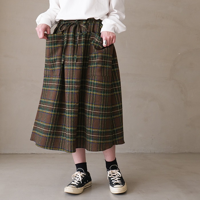 最終値下げ　オールドマンズテーラー　チェックリネンロングスカート R&D.M.Co-/OLDMAN'S TAILOR オールドマンズテーラー Tartan check
