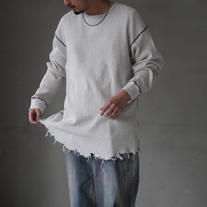 anc-ct77) / ANCELLM (アンセルム) / DAMAGE WAFFLE CREW LS T