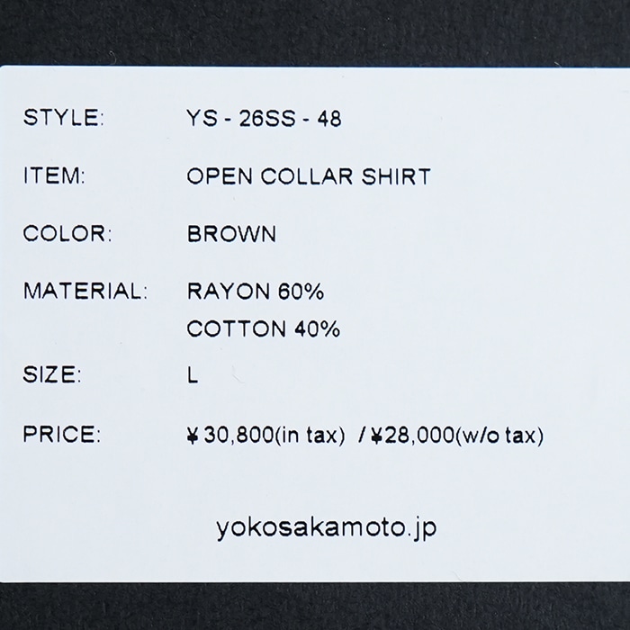 ys-26ss-48) YOKOSAKAMOTO(ヨーコサカモト) /OPEN COLLAR SHIRT