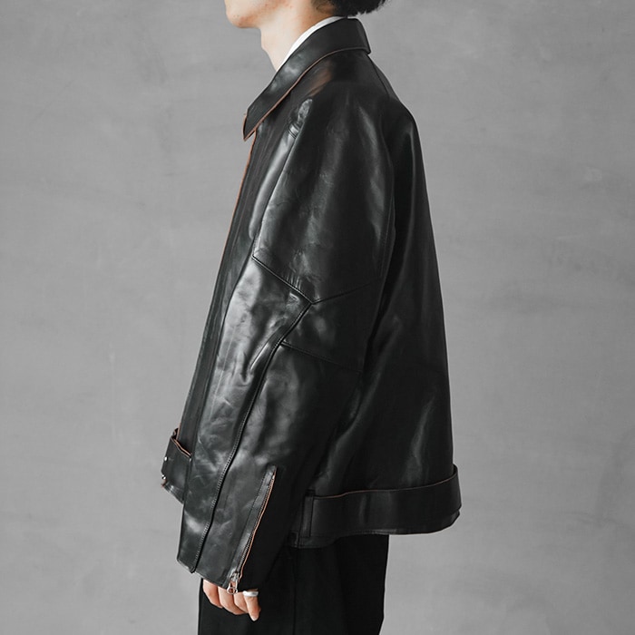 【ぷ様用】Ancellm レザージャケット＋カットソーブラックセット ANCELLM（アンセルム） 2024AW 24AW VEGAN LEATHER BOA ZIP JACKET