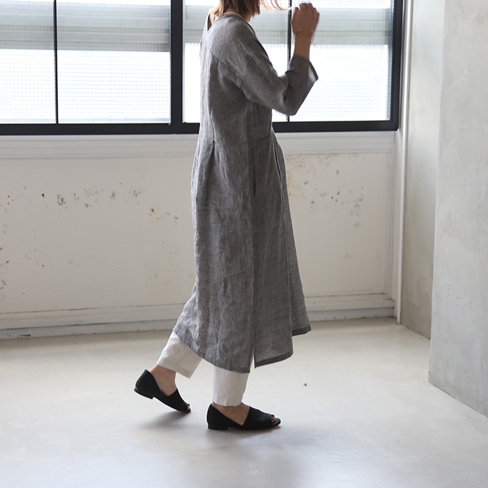 【未使用】アトリエナルセ　リネンシャツワンピース　リゼッタ　evam eva linen shirt gather one-piece / aqua blue - atelier naruse