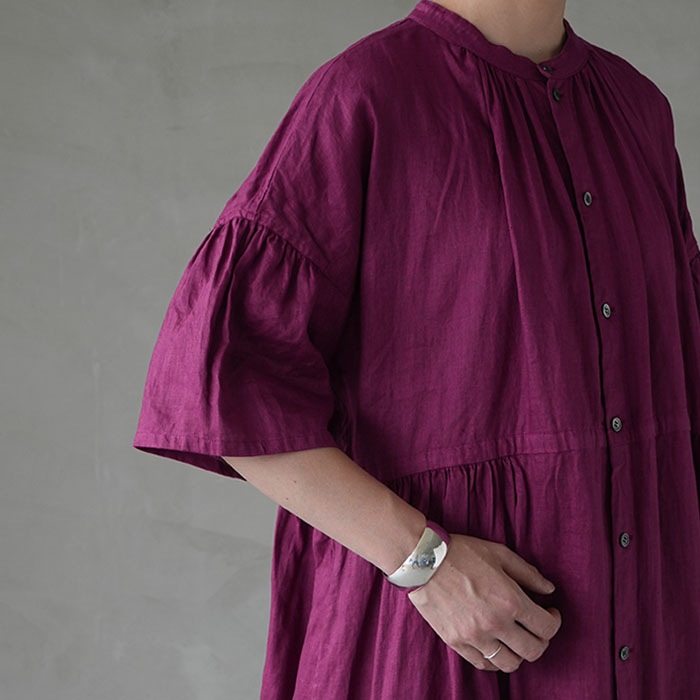 【Vlas Blomme】リネン100 ウエスト切替ワンピース ギャザー 5分袖 40%OFF】(13223074) Vlas Blomme (ヴラスブラム) / 80/1 Light