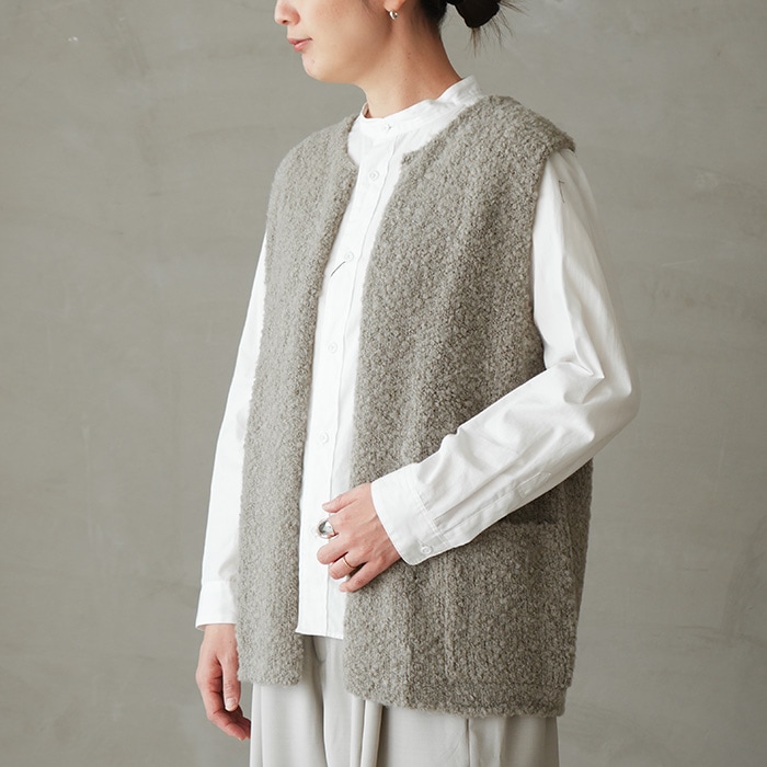 【未使用品】evam eva ベスト ウール ベージュ 2024 evam eva アルパカウールベスト - CHANTILLY-2F