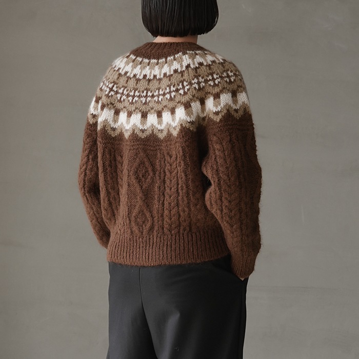 美品✨BATONER バトナー クルーネックニット カシミヤ混 モカブラウン 20%OFF】（bn-24fl-054） / BATONER(バトナー) /MOHAIR NORDIC CREW