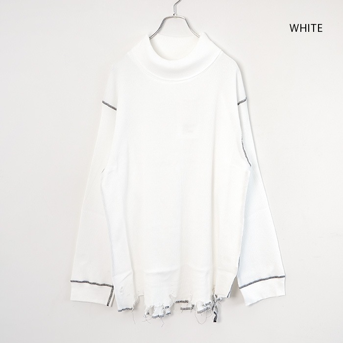 ANCELLM ダメージワッフルロングTシャツ 白 1 ANCELLM（アンセルム） 2023SS 23SS DAMAGE WAFFLE CREW LS T