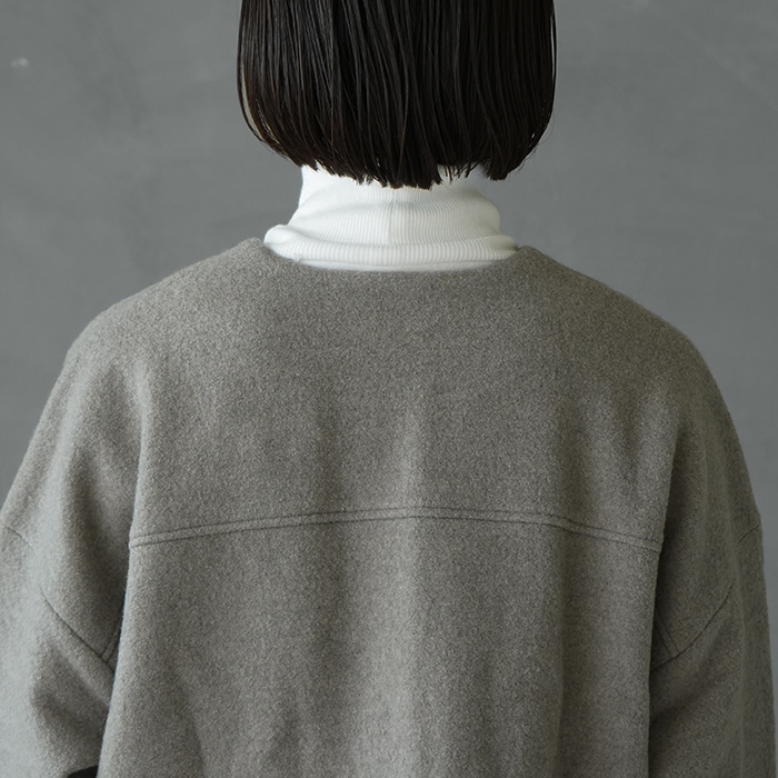 evam eva プレスウールノーカラーコート　ベージュ1 evam eva エヴァムエヴァ プレスウール ノーカラー ショート