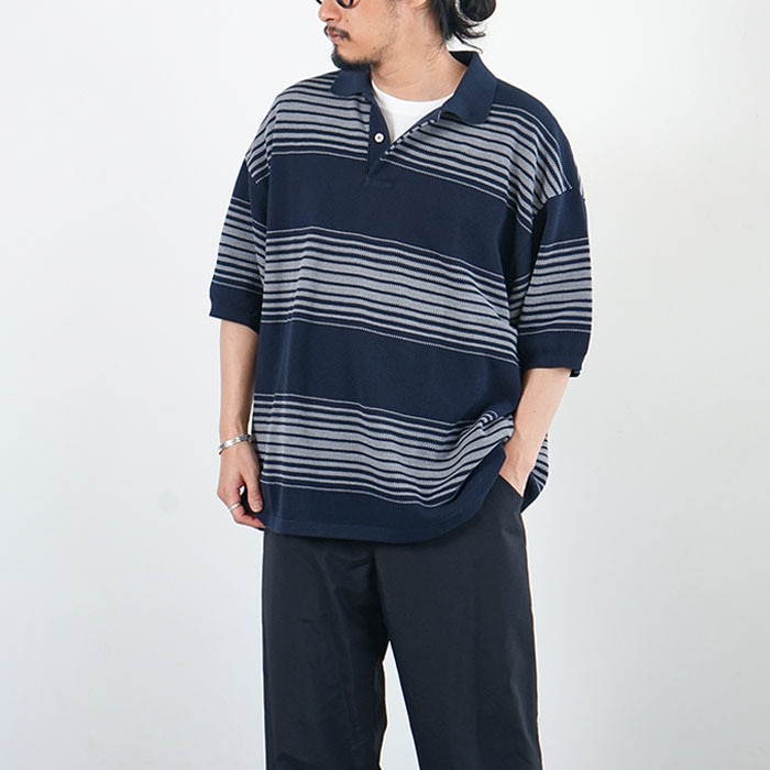 ナナミカ ポロセーター SUJS240E M ブラック ポロシャツ ボーダー 10%OFF】◇(suhs413) / nanamica(ナナミカ) / Stripe Polo Sweater