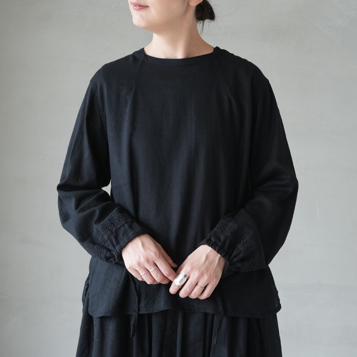 [Vlas Blomme]WashedLinen×Laceステッチブラウス Vlas Blomme]WashedLinen×Laceステッチブラウス 13123085