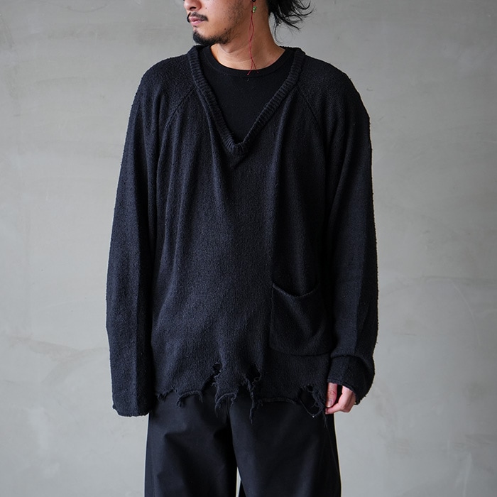 anc-kn26) / ANCELLM (アンセルム) / DAMAGE SILK UVNECK KNIT