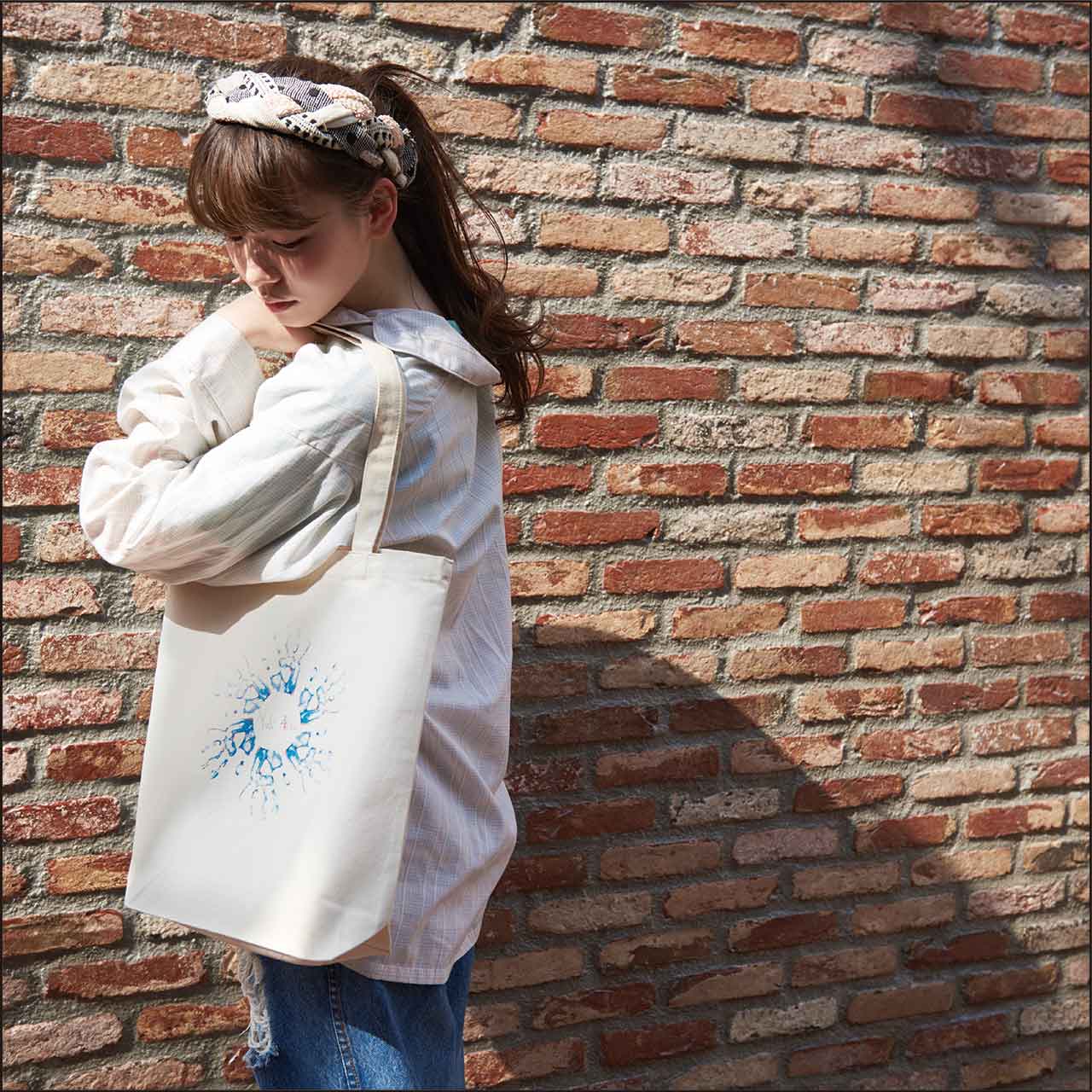 フラワートートバック（ナチュラル×ブルー）