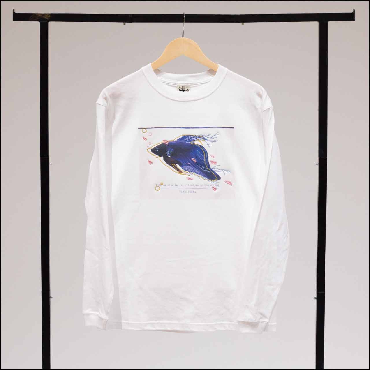 魚の僕には春の水流 刺繍ロングTシャツ