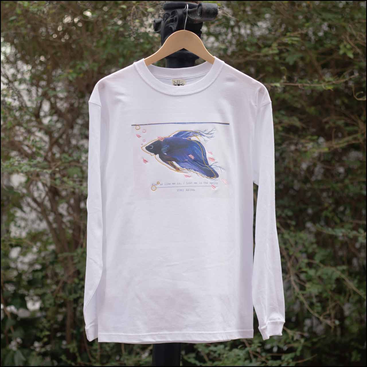 魚の僕には春の水流 刺繍ロングTシャツ