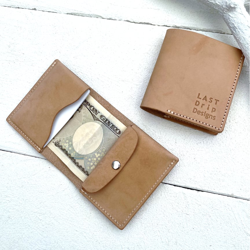 本ヌメ革 牛革 二つ折り財布 札入れ 】 ミニマム 2つ折り財布 （ 小銭