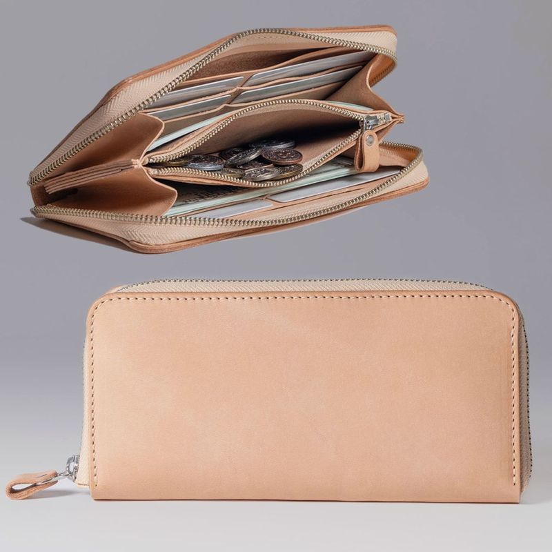 【 本ヌメ革 牛革 ラウンド ZIP 長財布 】 ファスナー ロングウォレット （ カード段つき . 小銭入れつき ） ／ 革財布 ・ cowhide カウハイド レザー 本革 ｜ 経年変化 おすすめ