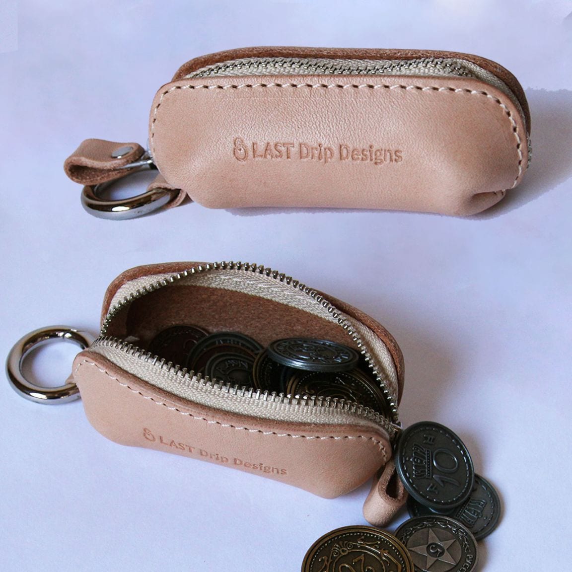 【 本ヌメ革 牛革 三角 ZIP 小銭入れ ＆ キーホルダー 】 三角形 コインケース ／ レザーコインケース ・ cowhide カウハイド レザー 本革 ｜ 経年変化 おすすめ nfl pst