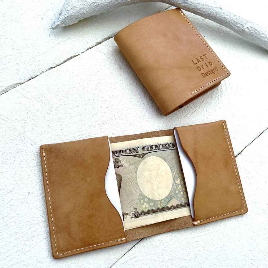 【 本ヌメ革 牛革 二つ折り財布 札入れ 】 ミニマム 2つ折り財布 ( 小銭入れなし . カード入れつき ) / コンパクト財布 革財布 ・ cowhide カウハイド レザー 本革 | 経年変化 おすすめ nfl pst