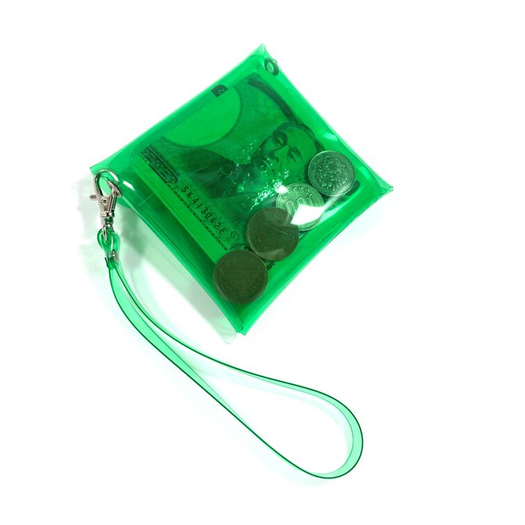 【 オーロラ ミドル財布 】 ハンドストラップつき レター ミドルウォレット / クリア財布 ・ 虹色 防水 ビニール PVC | フェス アウトドア レジャー おすすめ acp pst