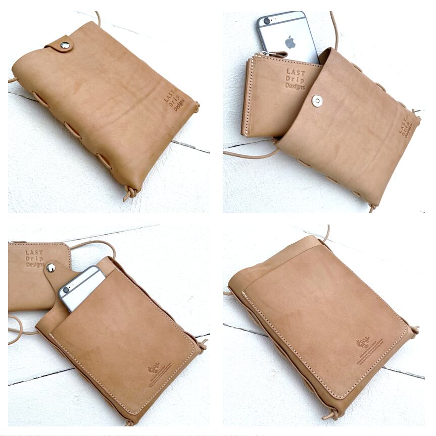 ハンドメイド　牛ヌメ革　スマホ用サコッシュ 日本製】限定数 ヌメ革 本ヌメ 牛革 サコッシュ スマホ