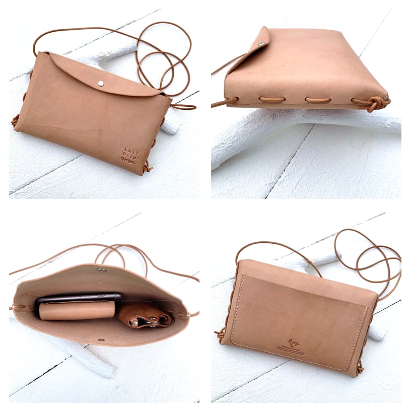 本ヌメ革 牛革 ショルダーバッグ 】 編み込み スマホポシェット 