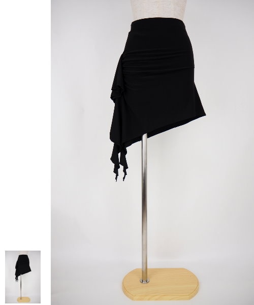 No.3797 M 黒×白ドット　3段フリル　スカート社交ダンス sk802社交ダンスラテンスカート 段々フリルヒップ切替 シルバーラメ