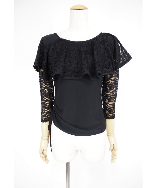 新品❣️未使用❣️タグ付き❣️ ✨レイリーナ　社交ダンス　カットソー　レース✨ レースデザイントカットソー ブラック 【社交ダンス 衣装 トップス