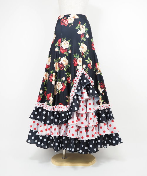 フラメンコスカート ネイビー 花柄 ファルダ フラメンコスカート ネイビー 花柄 ファルダ フラメンコスカート