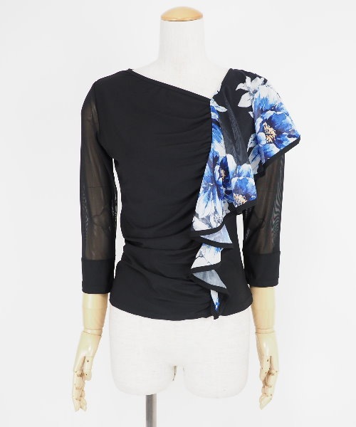 レイヤードデザインカットソー ブラック×ブルー 【社交ダンス