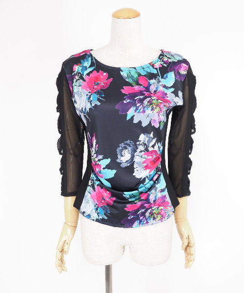 プリントデザインカットソー ブラック×ピンク系柄 【社交ダンス