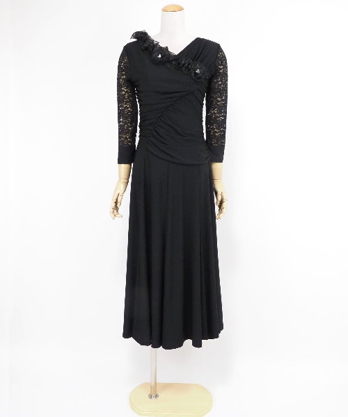 【美品 社交ダンス衣装】ブラック leirena ワンピース ドレス 黒 黄色 社交ダンス ワンピース モダンドレス 黒 大きいサイズ 長袖 社交ダンス