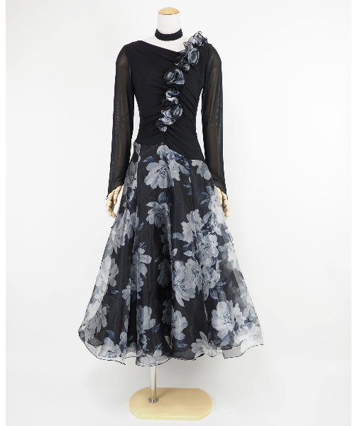 【美品 社交ダンス衣装】ワンピース ドレス leirena 黒 グレー かわいい 社交ダンス,ワンピース,ロング｜社交ダンス衣装・フラメンコ・ベリー