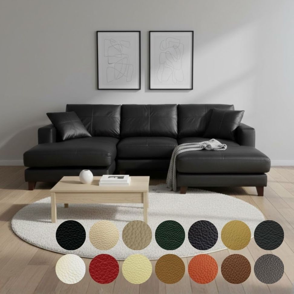 ソファー 革 レザー ソファ 本革 カウチソファ 3人掛けソファ ワイド 大型 大きい カウチ コーナー L字 ローバック シンプル 3シート 黒 ブラック Lelax Vivace-250 リラックス ヴィヴァーチェ 幅250cm 本革 半革 本革1mm厚