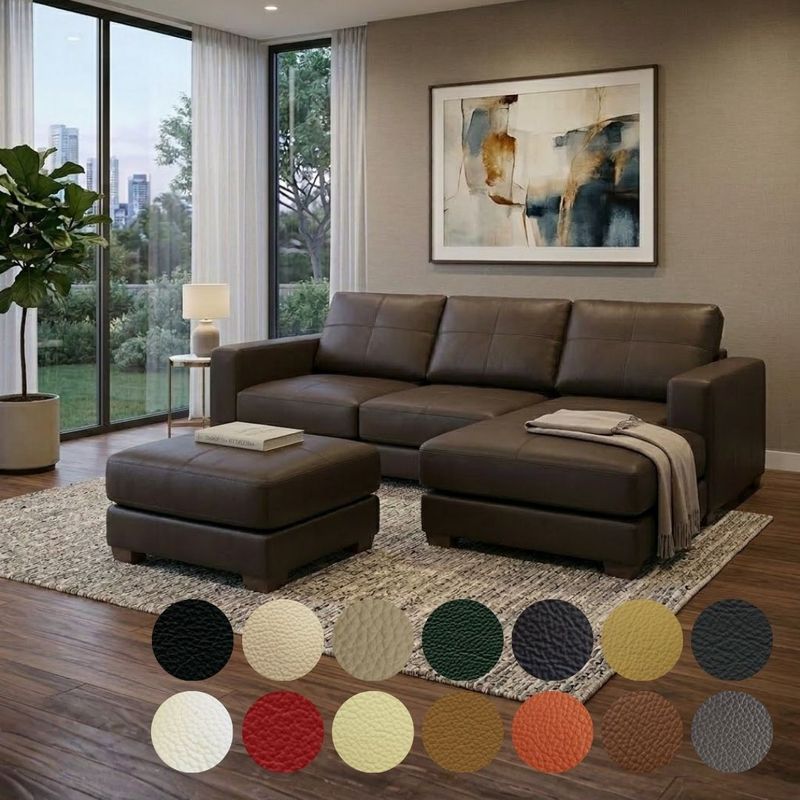 ソファ ソファー 革 レザー 本革 カウチソファ 3人掛けソファ コンパクト カウチ コーナー L字 ローバック 3シート シンプル モダン オットマン付き Lelax Vivace-220 リラックス ヴィヴァーチェ 幅220cm 本革 半革 1mm厚