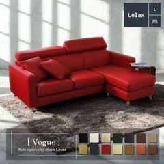 ソファー 革 レザー ソファ 本革 カウチソファ 3人掛けソファ コンパクト カウチ コーナー L字 ハイバック ローバック ヘッドレスト 3シート シンプル 赤 レッド Lelax Vogue リラックス ヴォーグ 幅196cm 本革 総革 1mm厚