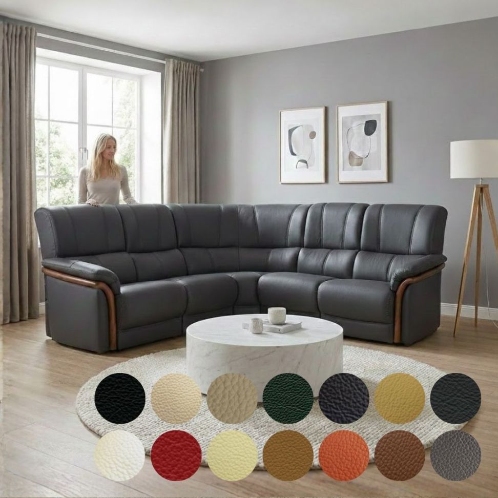 ソファ ソファー 革 レザー 本革  5人掛け コーナーソファ ダイニングソファ ラウンジソファ ハイバック 5シート 大型ソファ 応接ソファ モダン 会議室 オフィス 待合室 ロビー パープル/グレイ Eterna エテルナ 幅267cm/幅217cm 本革 半革 1mm厚