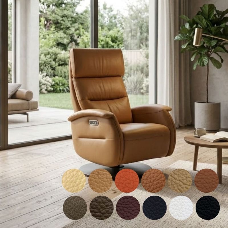 本革 リクライニングチェア パーソナルソファ 一人掛け 1人用 ハイバック 回転 2モーター キャメル おしゃれ 北欧 モダン リビング 書斎 リラックス 映画鑑賞 読書 高級感 父の日 敬老の日 【Eleonora リラックス エレオノーラ  幅75cm 厚革1.5mm厚 LELAX】