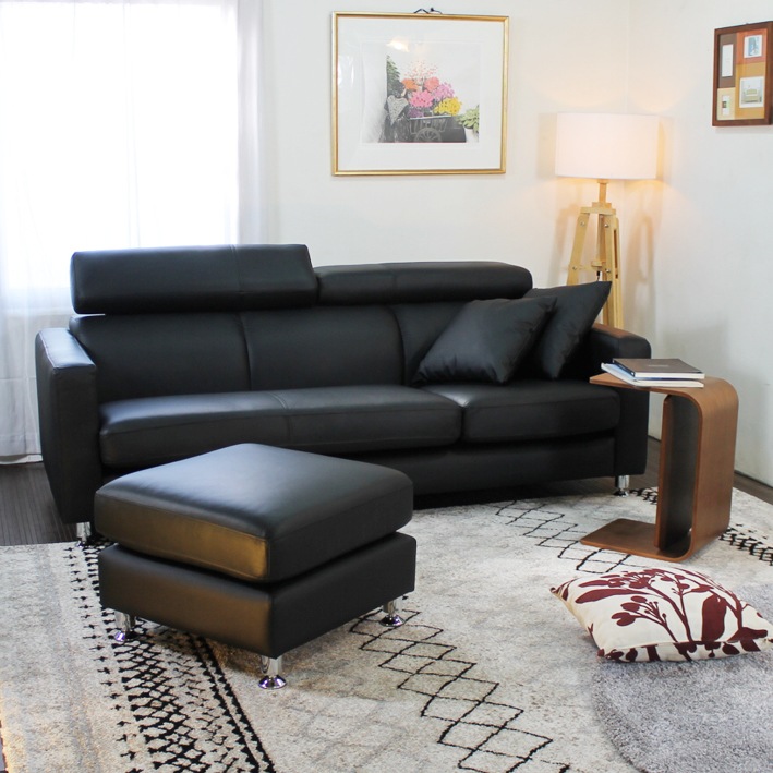 ソファ ソファー 革 レザー 本革 カウチソファ 3人掛けソファ コンパクト コーナー L字 ハイバック ローバック ヘッドレスト シンプル 3シート ブラック Lelax Vogue リラックス ヴォーグ 幅196cm 本革 総革 厚革1.5mm厚