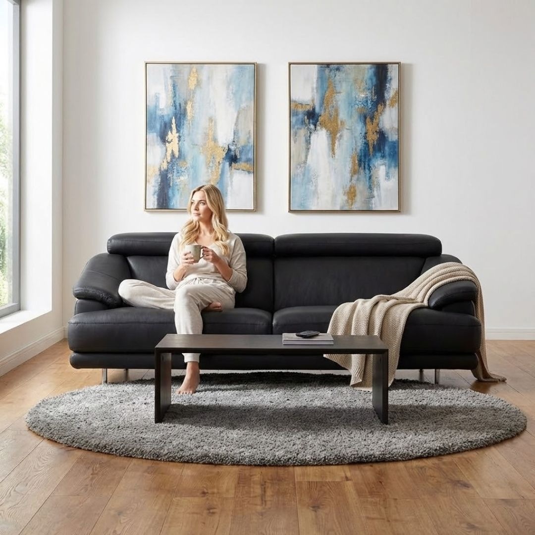 総革 ソファ ソファー 革 レザー 本革 3人掛けソファ ワイド 2人掛けソファ ハイバック ヘッドレスト ローバック 2シート 奥行 深い シンプル モダン 黒 Lelax Valerie リラックス ヴァレリー 幅203cm/181cm 本革 総革 1mm厚