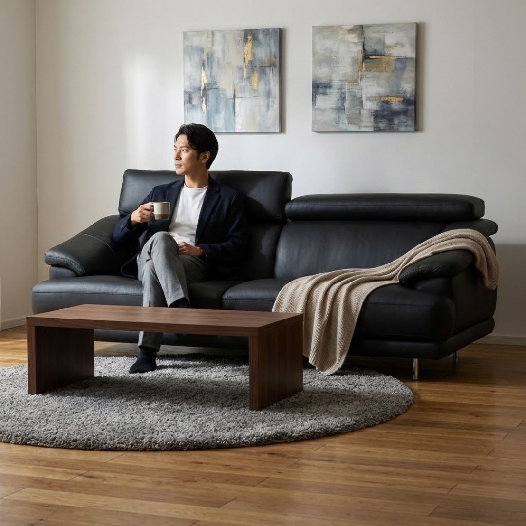 総革 ソファ ソファー 革 レザー 本革 3人掛けソファ ワイド 2人掛けソファ ハイバック ヘッドレスト ローバック 2シート 奥行 深い シンプル モダン 黒 Lelax Valerie リラックス ヴァレリー 幅203cm/181cm 本革 総革 1mm厚