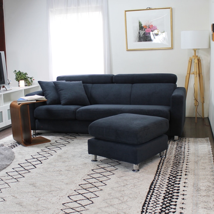 ソファ ソファー カウチソファ 3人掛けソファ コンパクト カウチ コーナー L字 ヘッドレスト ソファセット ハイバック ローバック 3シート シンプル モダン オットマン付き 青 ブルー Lelax Vogue リラックス ヴォーグ 幅196cm 布地