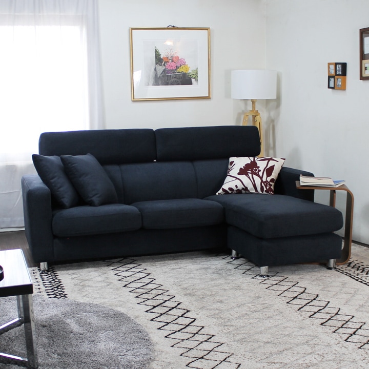 ソファ ソファー カウチソファ 3人掛けソファ コンパクト カウチ コーナー L字 ヘッドレスト ソファセット ハイバック ローバック 3シート シンプル モダン オットマン付き 青 ブルー Lelax Vogue リラックス ヴォーグ 幅196cm 布地