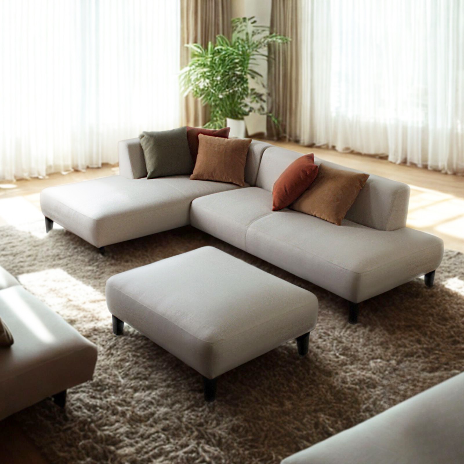 ソファ ソファー カウチソファ 3人掛けソファ 2人掛けソファ コーナーソファ カバーリングソファ ワイド 大型 コーナー L字 ローバック シンプル オットマン付き 白 ホワイト Lelax Luminoso リラックス ルミノソ 幅249cm 布地